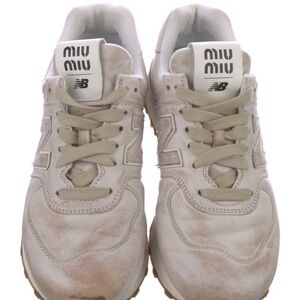 EUC Miu Miu x New Balance 574 Nappa White Leather Sneakers 38